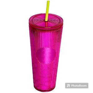 NEW Starbucks Magenta Bling Ridged Sparkle 24 oz Cold Cup Tumbler Summer 2023